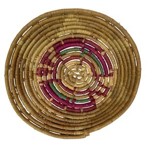 Hand‎ Woven Coiled Basket 9" Round Southwestern Tribal Boho Chic Geometric #3